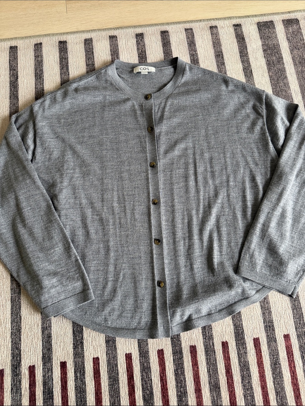 COS Women’s 100% Wool Lightweight Grey Button-Front Cardigan